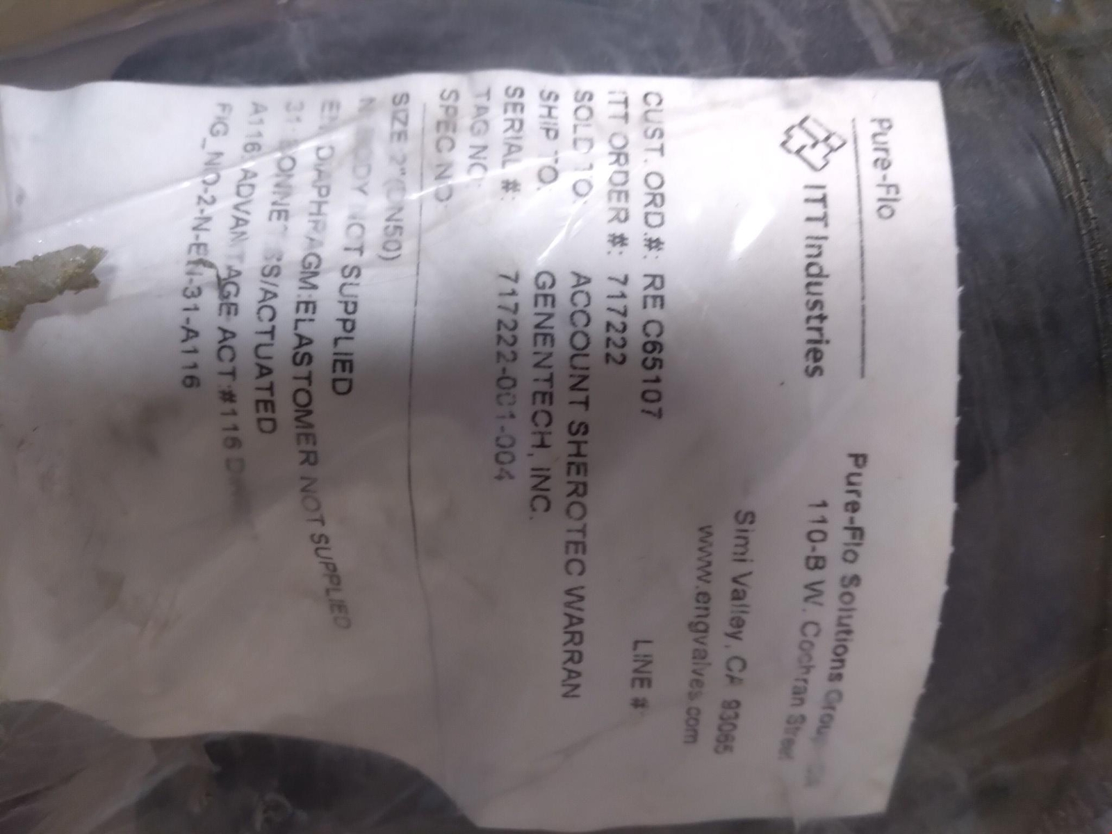 ITT INDUSTRIES 717222-001-004 2-A116 90PSI 6.2BAR PURE-FLO