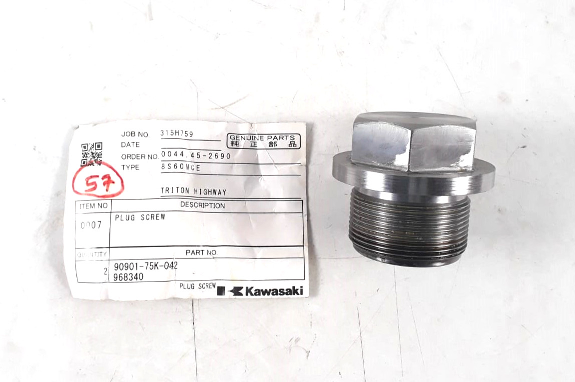 Plug Screw P/N 90901-75K-042 968340 For Kawasaki 8S60MCE Genuine Parts