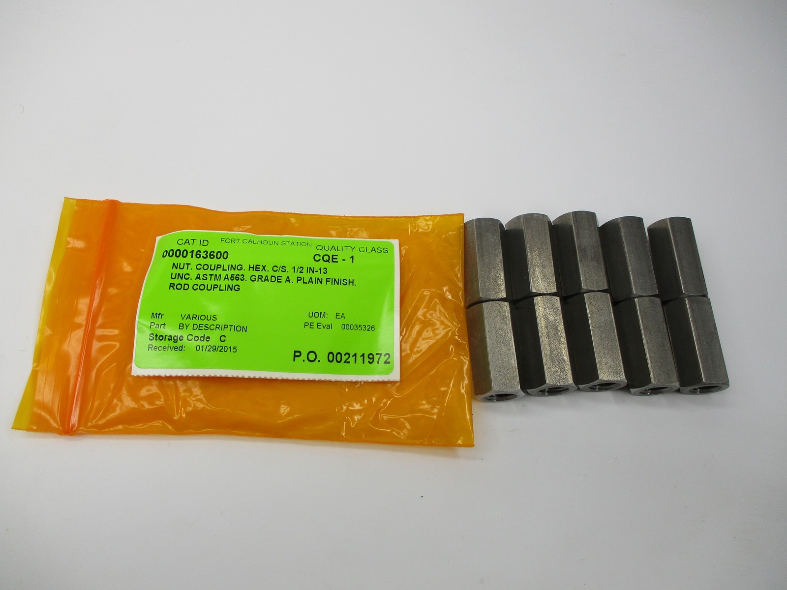 INDUSTRIAL SPARE ASTM A563 1/2IN-13UNC COUPLING LOT OF 10 NSNP