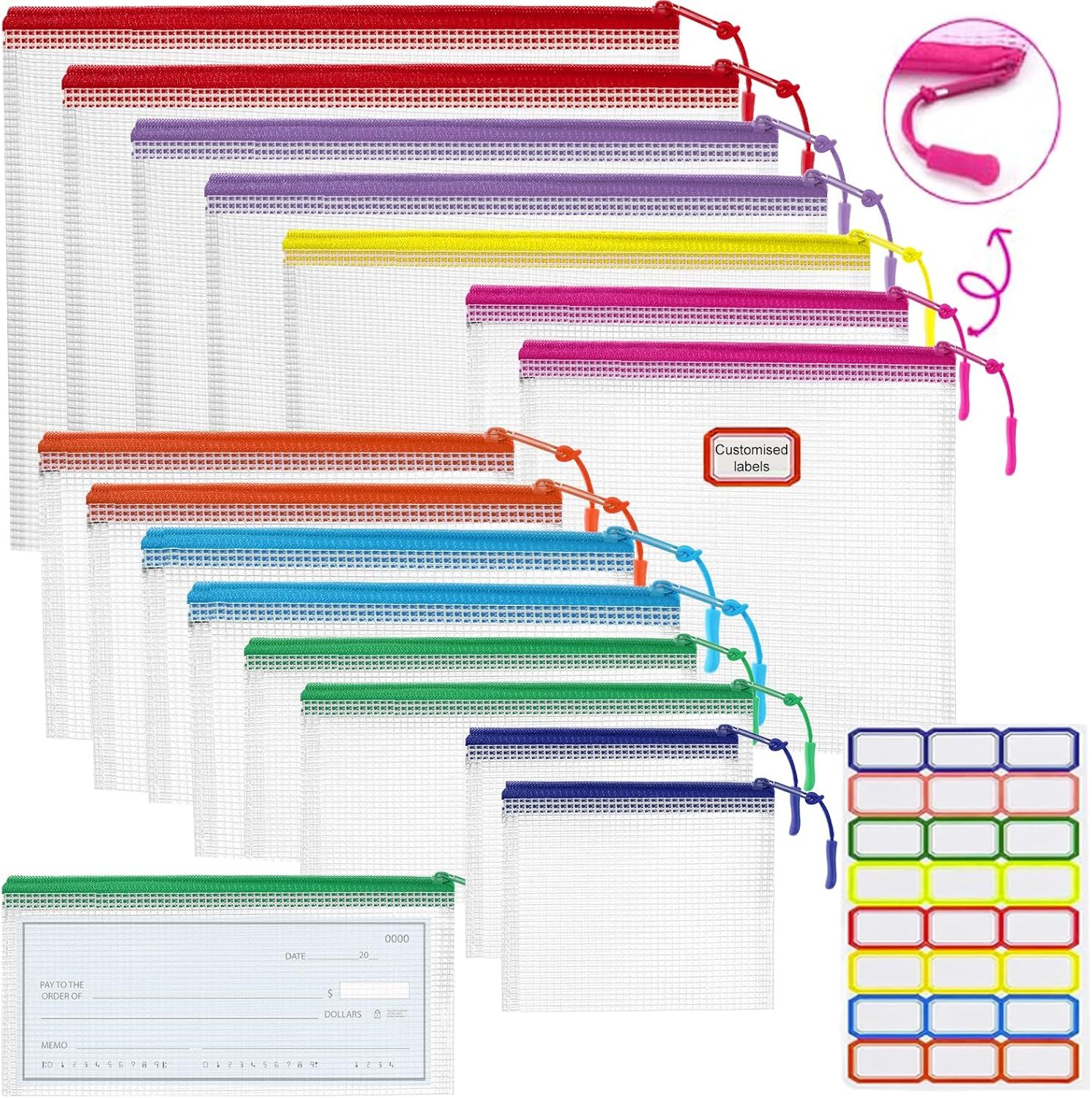 15pcs Mesh Zipper Pouch for rainbow 8size, 8 Color 8 Sizes 15 Pcs