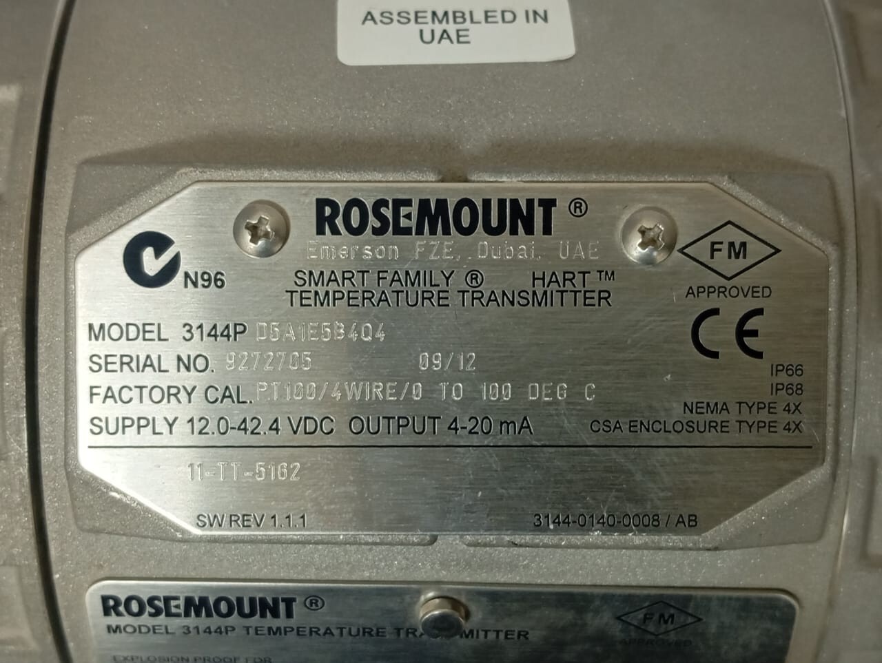 Rosemount / HART Temperature Transmitter / 3144P / PT100, 4 Wire, 0 to 100 Deg C
