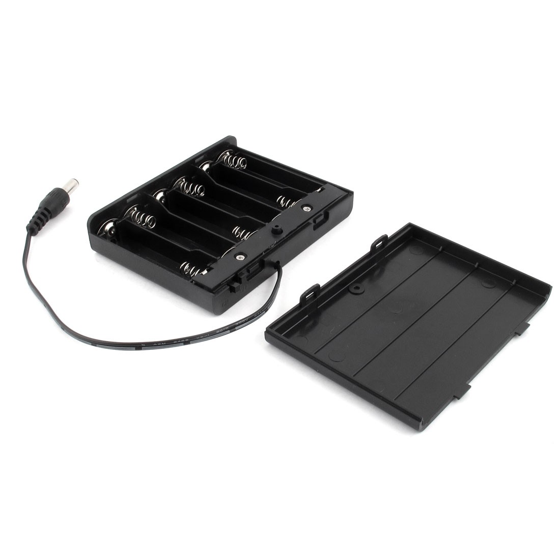 2.1 x 5.5mm Male 6 Capacity 9V Plastic Case Holder w Cover for AA Battery