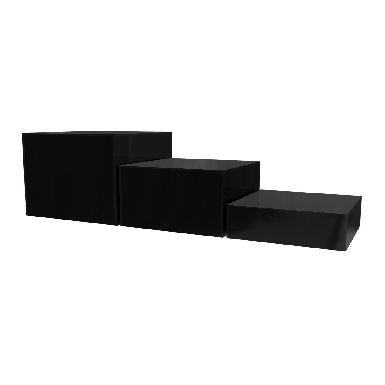 6 Pack Black Acrylic Nesting Boxes 5 Sided 3 Piece Bins No Lid (18 Pieces) Gloss