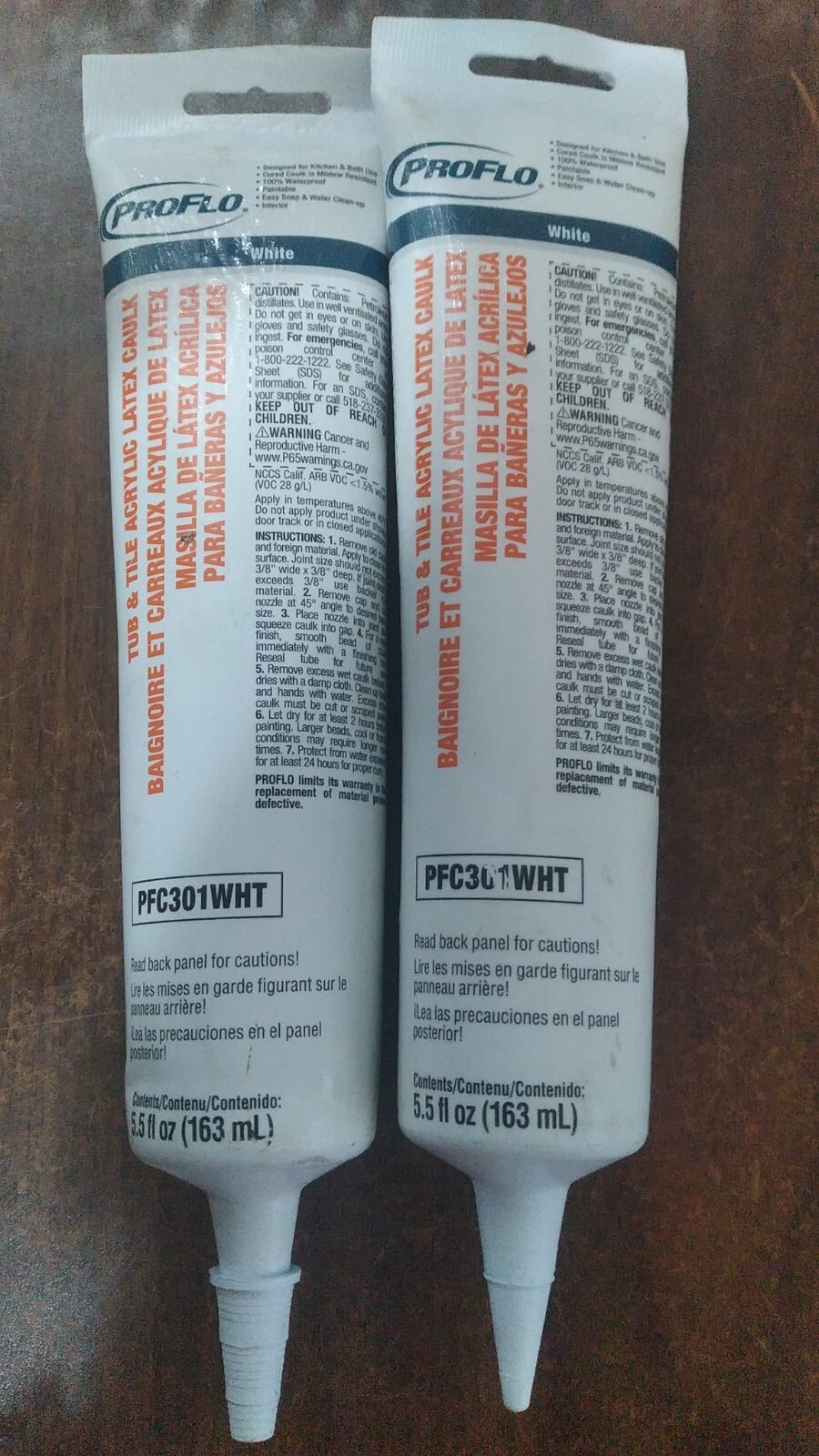 PROFLO PFC301 Tube and Tile Acrylic Latex Caulk 5.5 fl oz White ~ Lot of 2