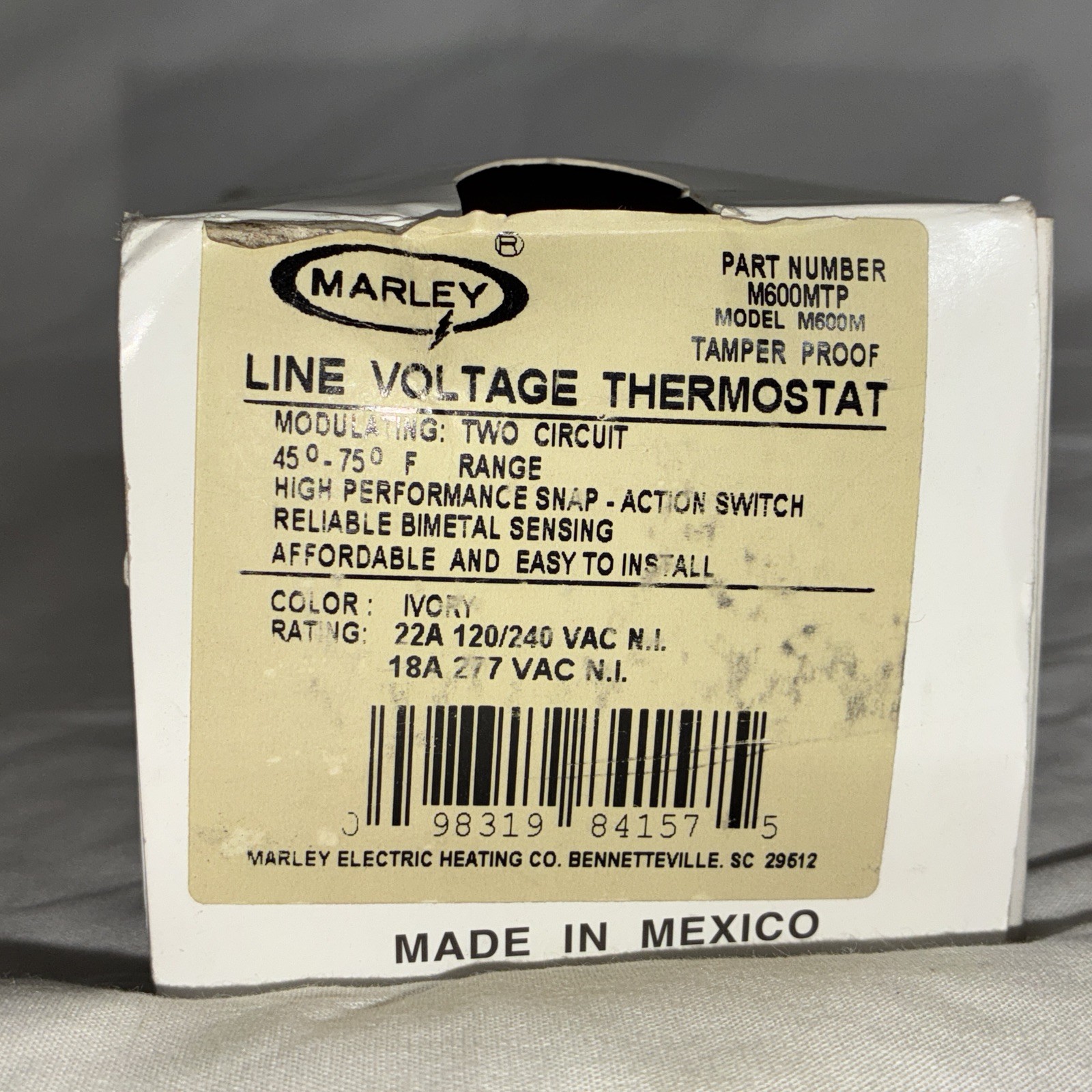 MARLEY LINE VOLTAGE THERMOSTAT TWO CIRCUIT 45F-75F Range Model M600M 120/240V