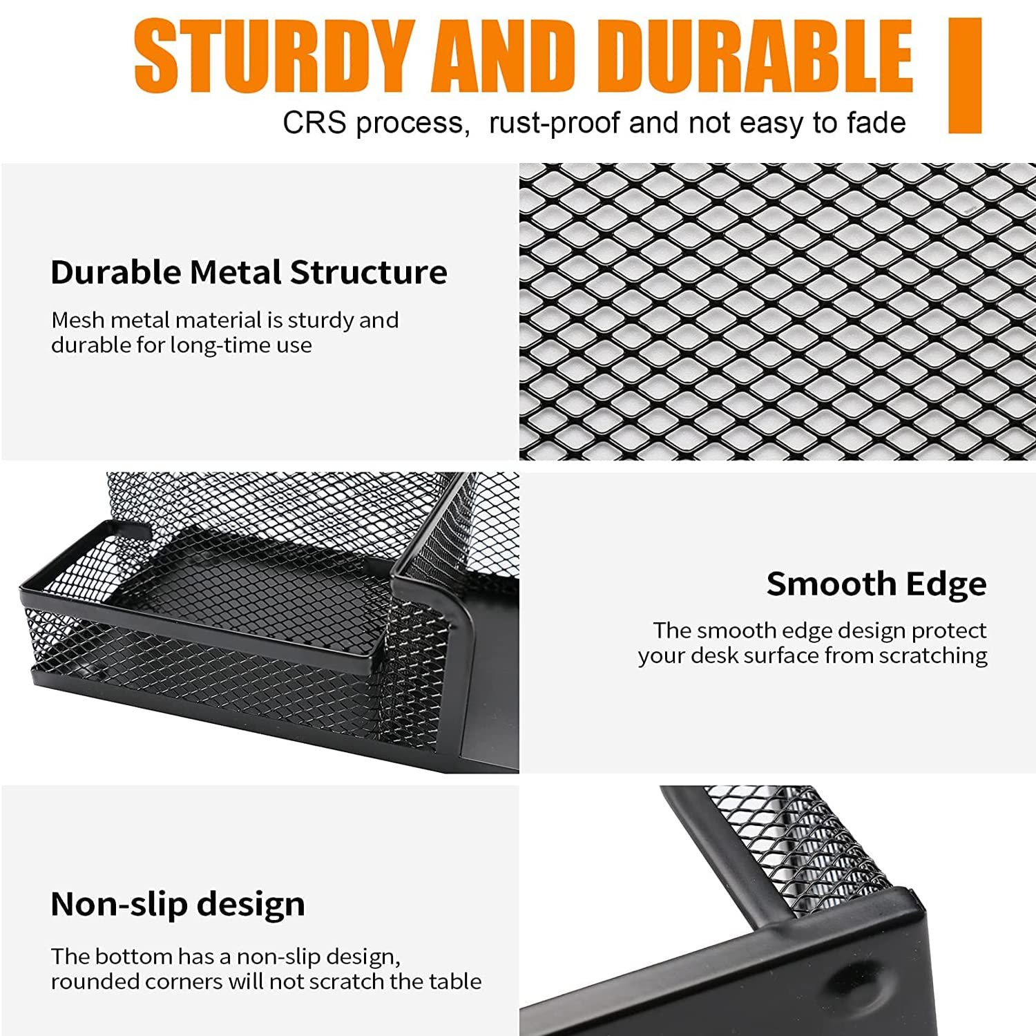 Pen Holder for Desk, Desk Organizers Set-3 Compartments Mesh Rectangle, Black