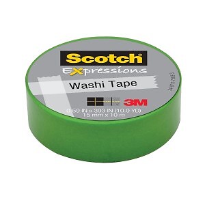 Scotch Expressions Washi Tape C314-GRN, .59 in x 393 in (15 mm x (Case of 36)