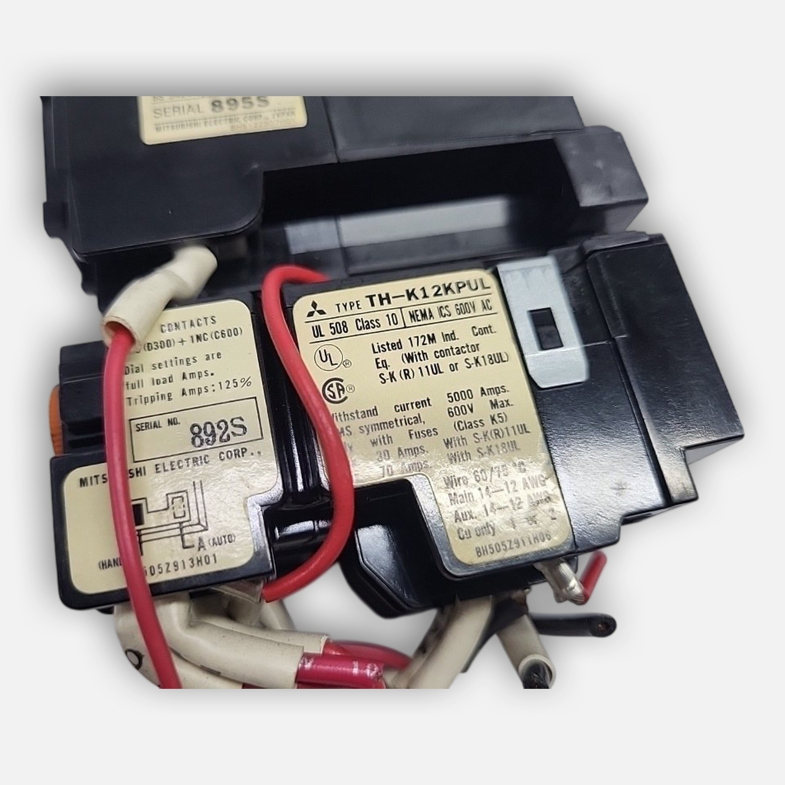 LOT OF 2 MITSUBISHI S-K11 CONTACTOR 20AMP 100V w/ TH-K12KPUL OVERLOAD 1-1.6A