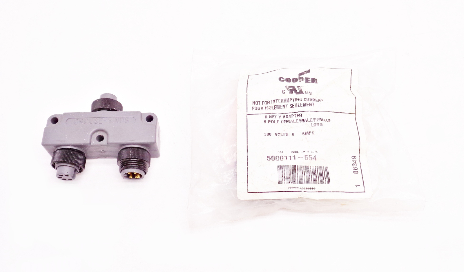 LOT OF 2 NEW COOPER 5000111-554 D NET Y ADAPTER 5 POLE FEMALE/MALE/FEMALE