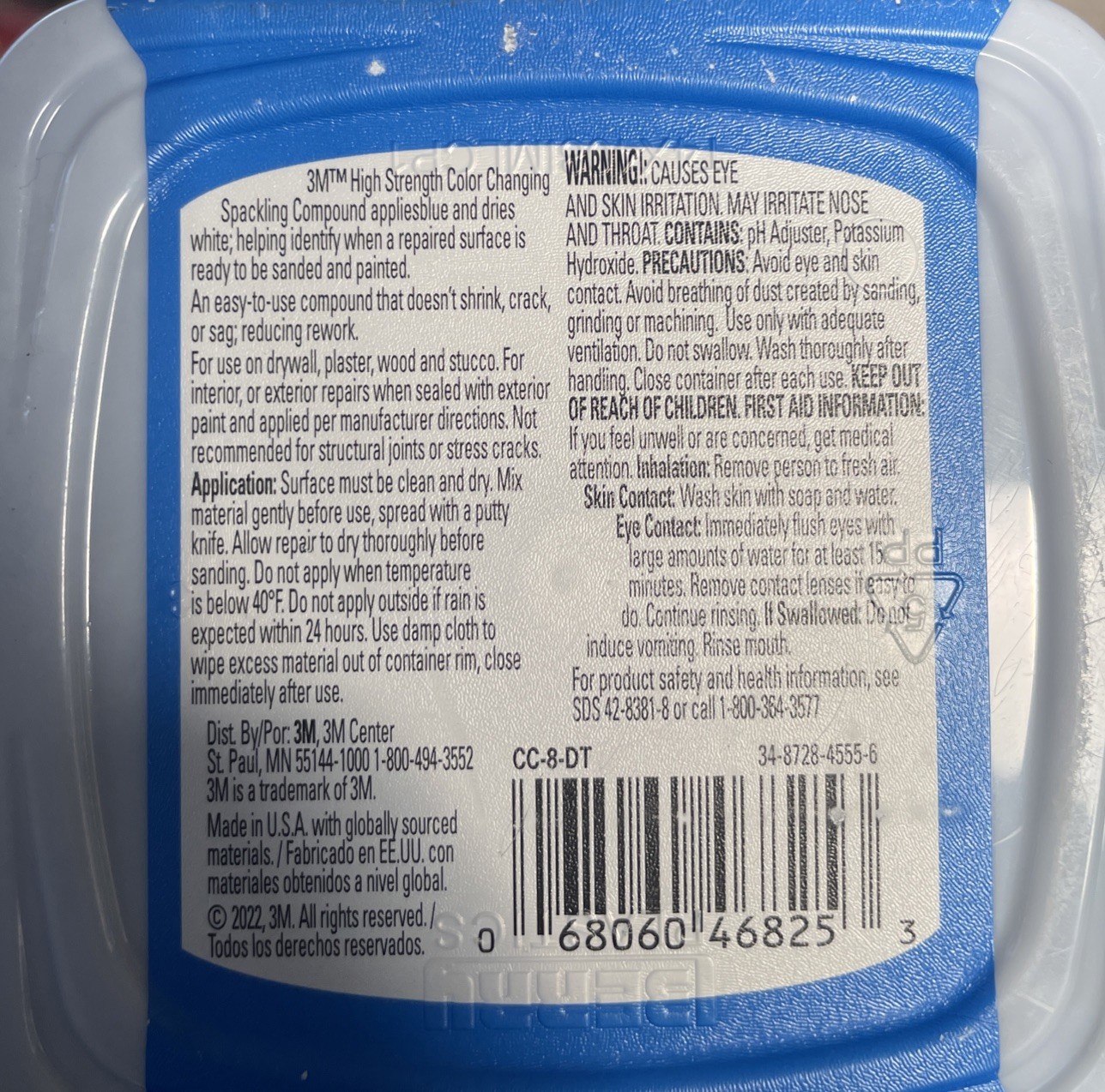 Spackling Compound 3M Color Changing High Strength Hole Repair, 8 Oz