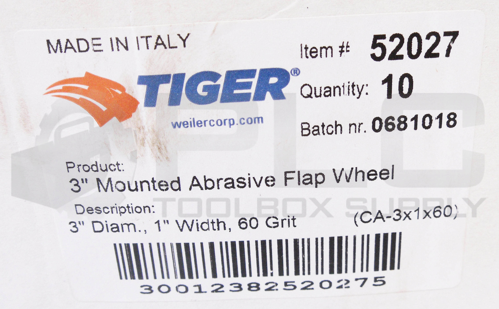 NEW BOX OF 10 TIGER 52027 MOUNTED ABRASIVE FLAP WHEELS 3″ 60 GRIT 23,000RPM