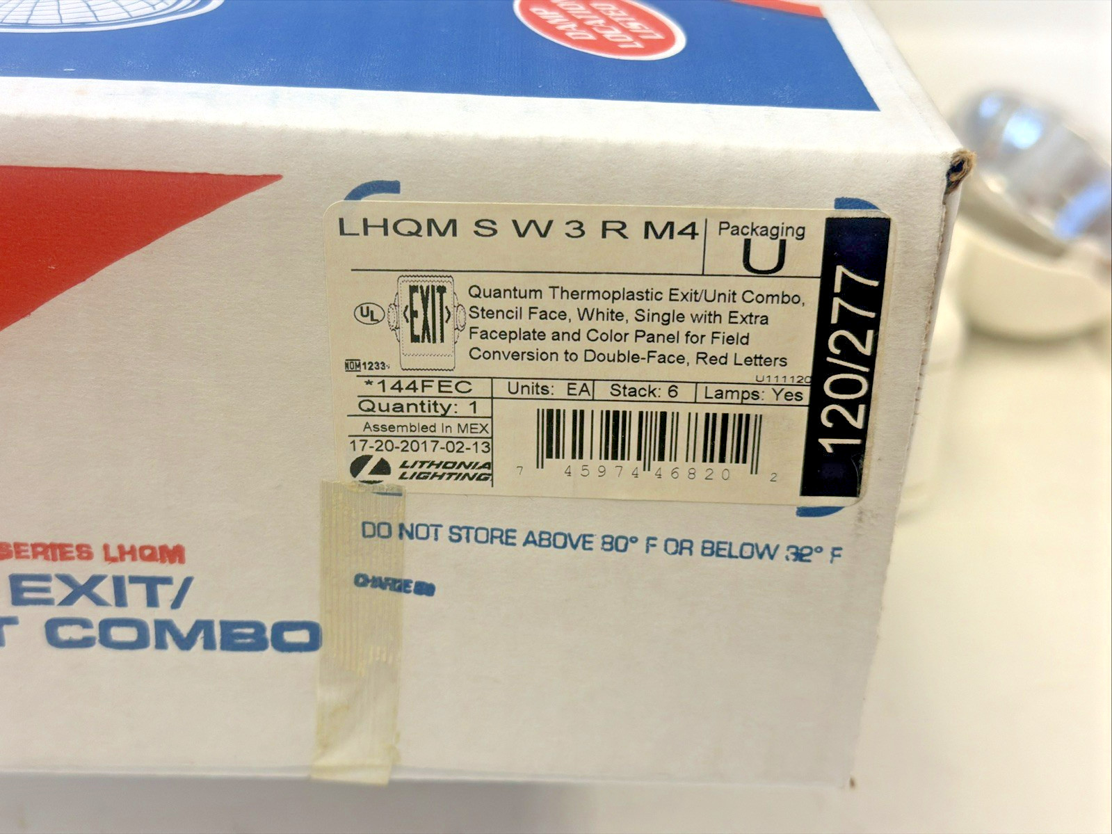 LITHONIA LIGHTING LHQM S W 3 R M4, LED EXIT UNIT COMBO RED *NEW IN BOX*