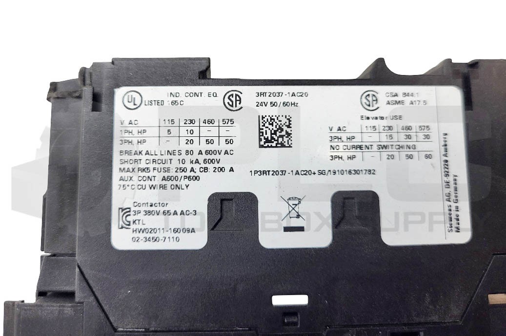 NEW SIEMENS 3RT2037-1AC20 CONTACTOR 3P 600VAC 80A *READ*