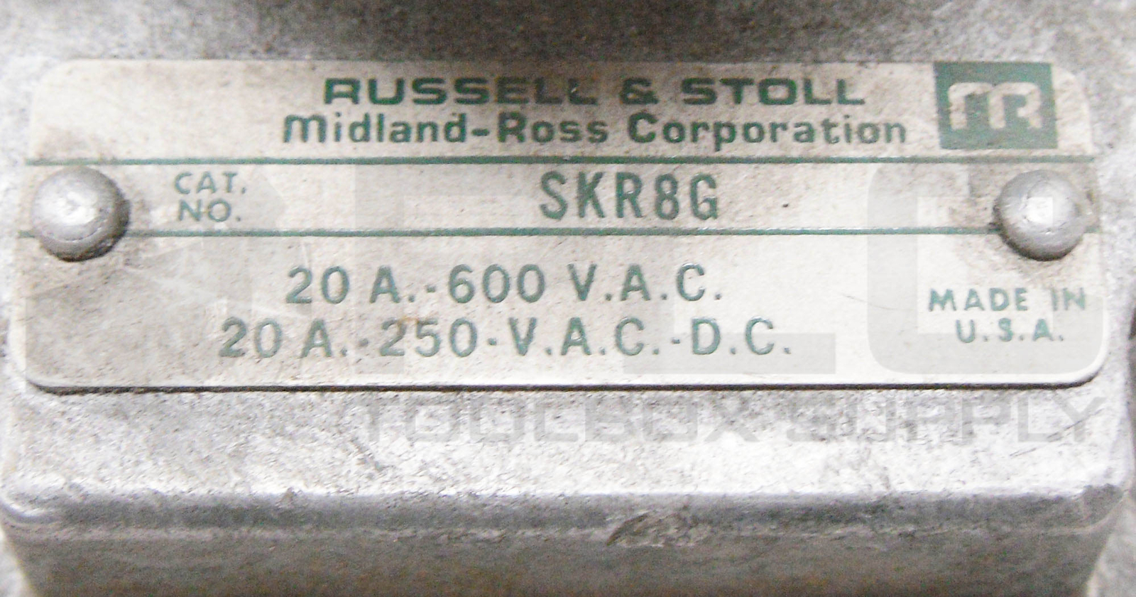 RUSSELL & STOLL SKR8G MULTI PIN RECEPTACLE 20A 600VAC 250V AC/DC CASE ONLY