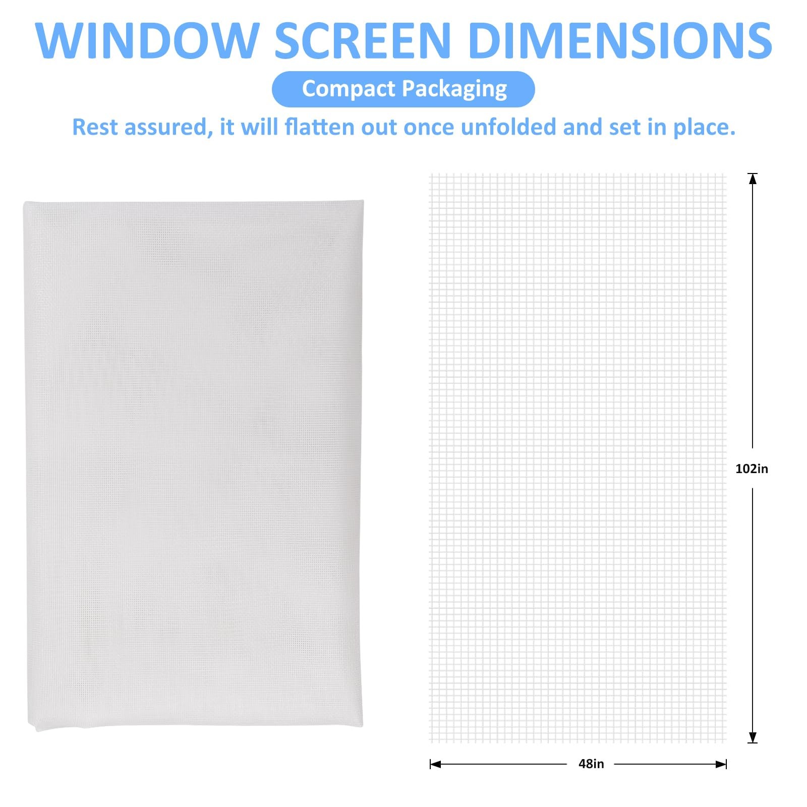 48″x102″ Window Screen Mesh, Fiberglass Screen, 48″x102″, White