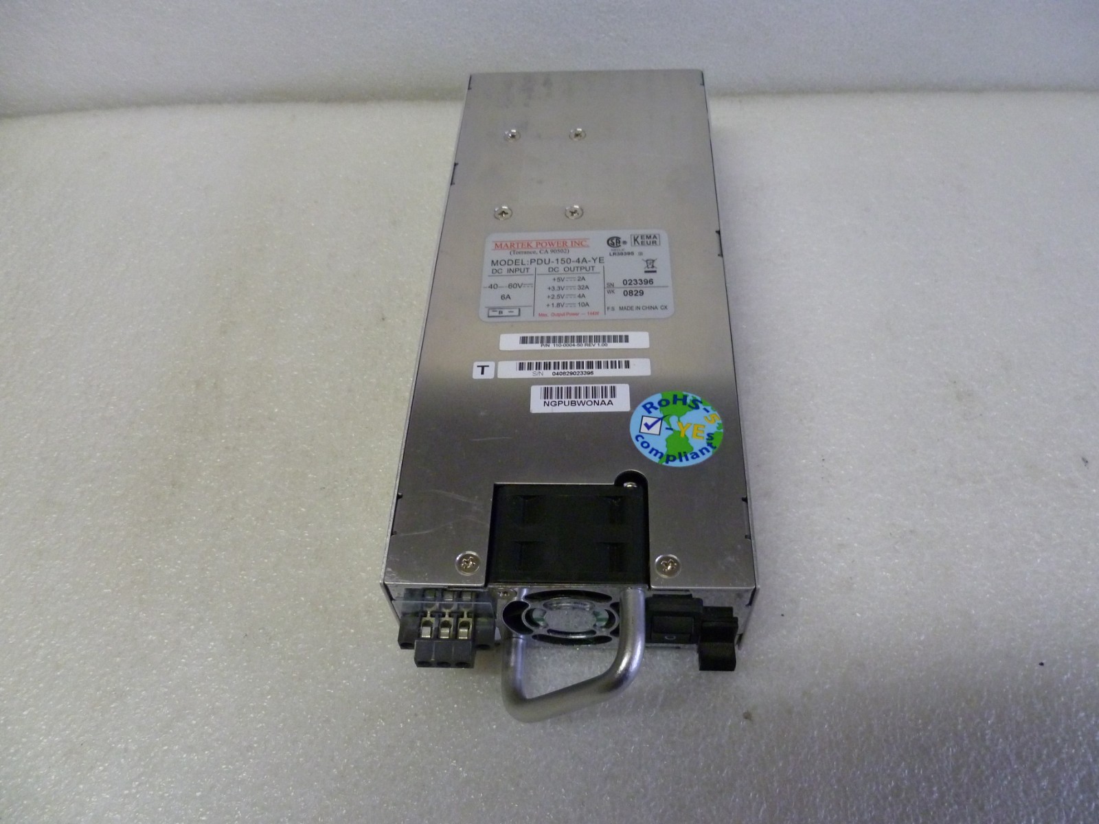 MARTEK PDU-150-4A-YE 144W 110-0004-50 HOT SWAP POWER SUPPLY
