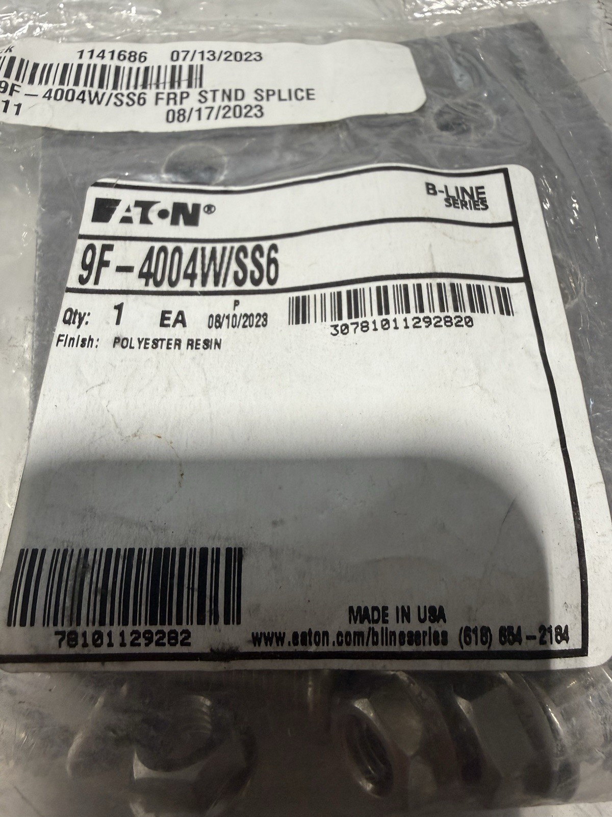 Eaton B-Line 9F-4004SS6 Fiberglass Cable Tray 4-Hole Splice Plates Pair *NEW*