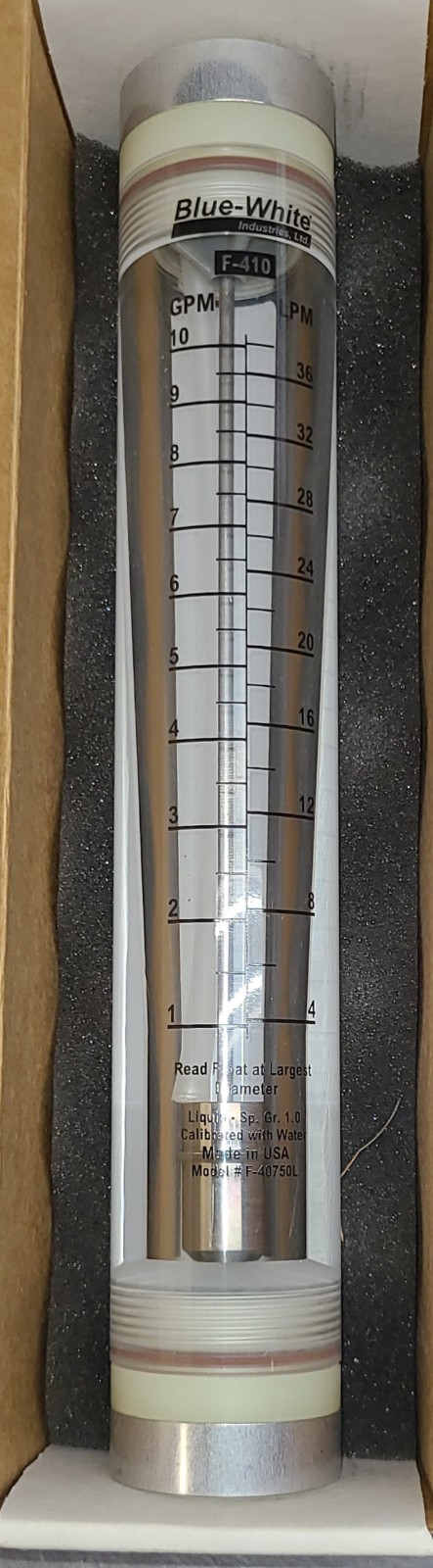 Blue White F-40750LN-16 F-410N 1-10 GPM ACRYLIC 1.0″ F/NPT Flow Meter