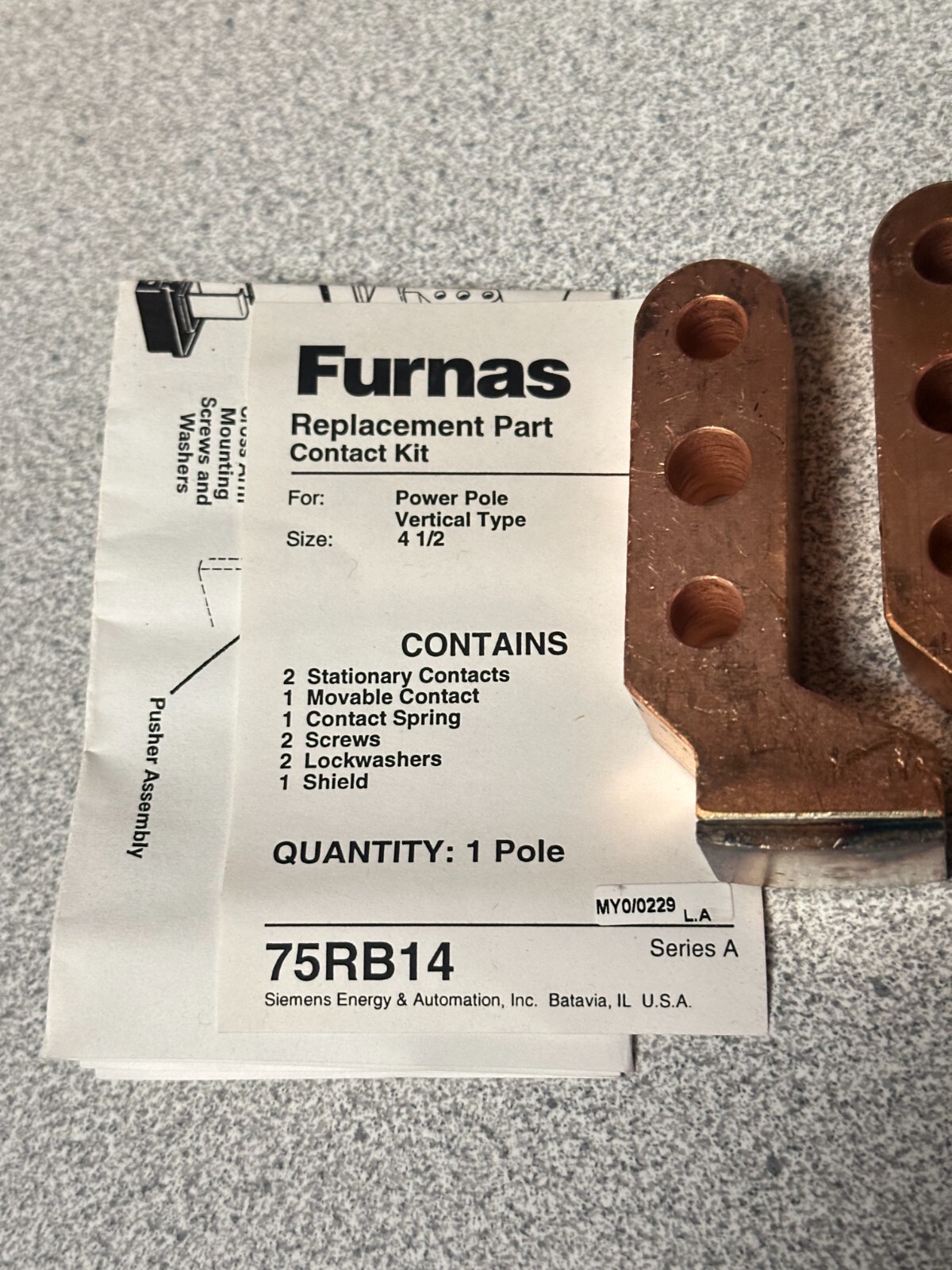 NEW Furnas 75RB14 Replacement Contact Set Vertical Type Size 4-1/2 Power Pole