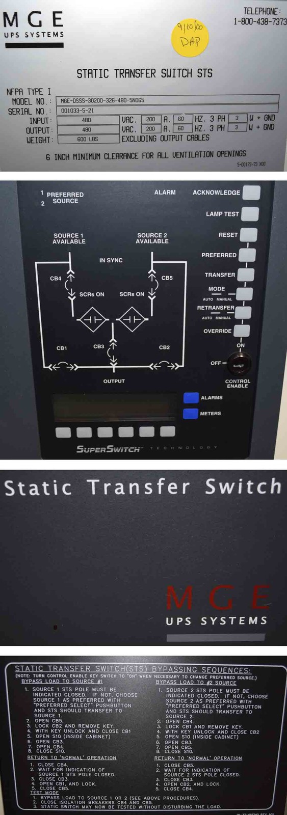 MGE UPS PM210 Power Management Module PMM & Static Transfer Switch STS 480V PDU