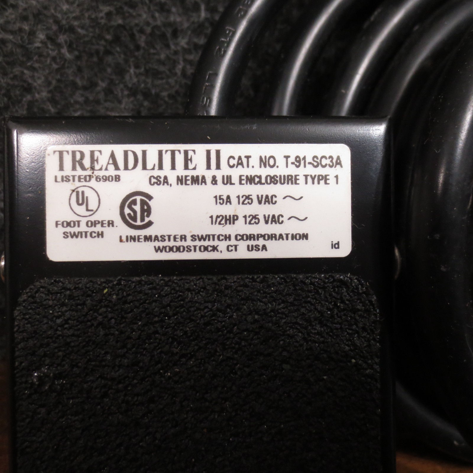 Treadlite II T-91-SC3A LineMaster Foot Switch Push Pedal 1/2HP 125VAC 15A USA