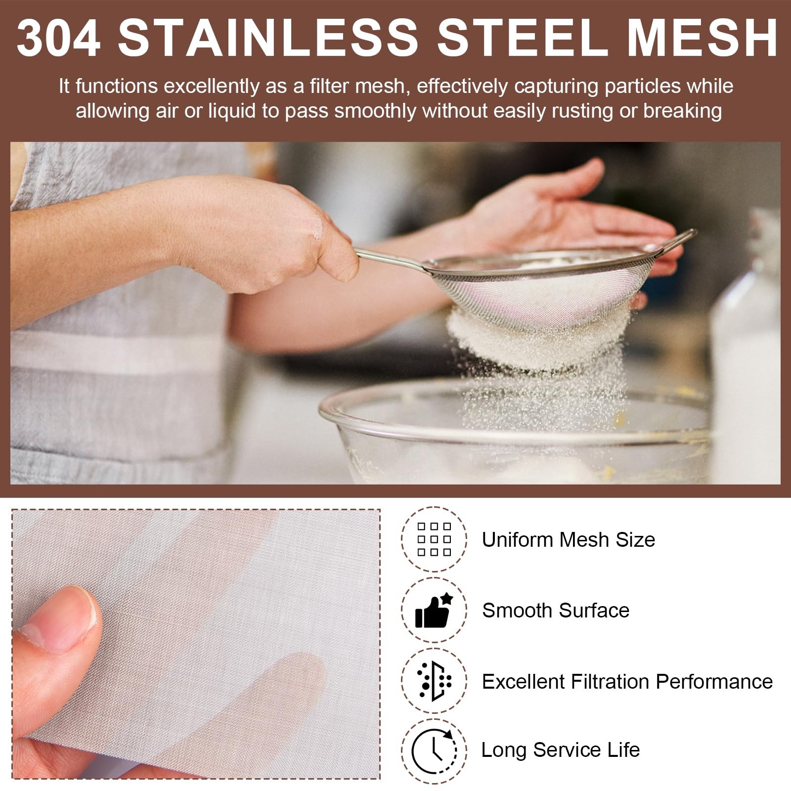 304 Stainless Steel Screen 200 Mesh, 39.3″ X X 11.8″, Silver