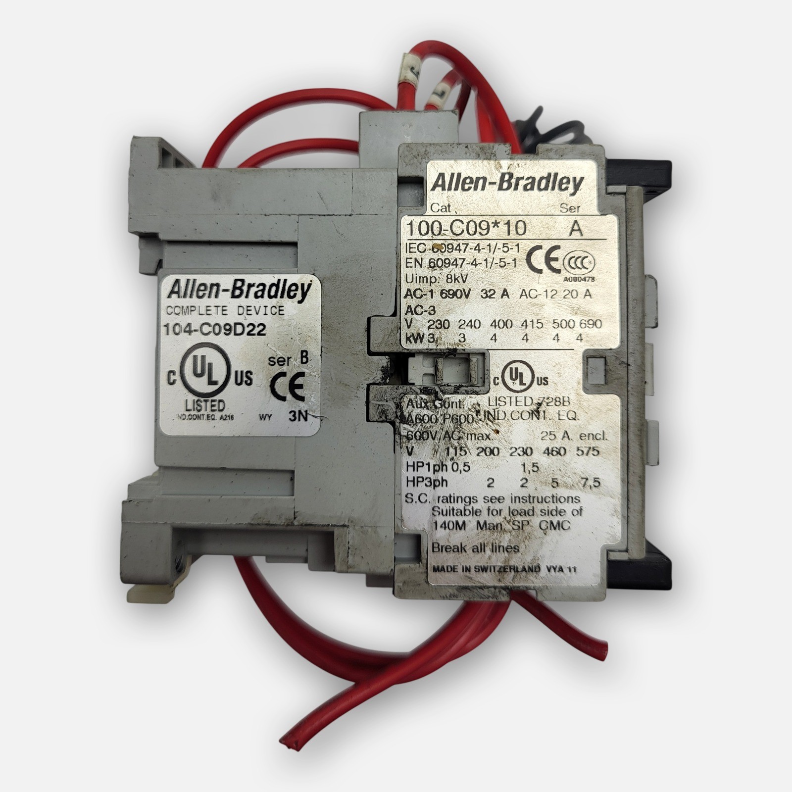 ALLEN BRADLEY 104-C09D22 /B CONTACTOR 110V/50HZ, 120V/60HZ W/ (2) 100-C09*10 /A
