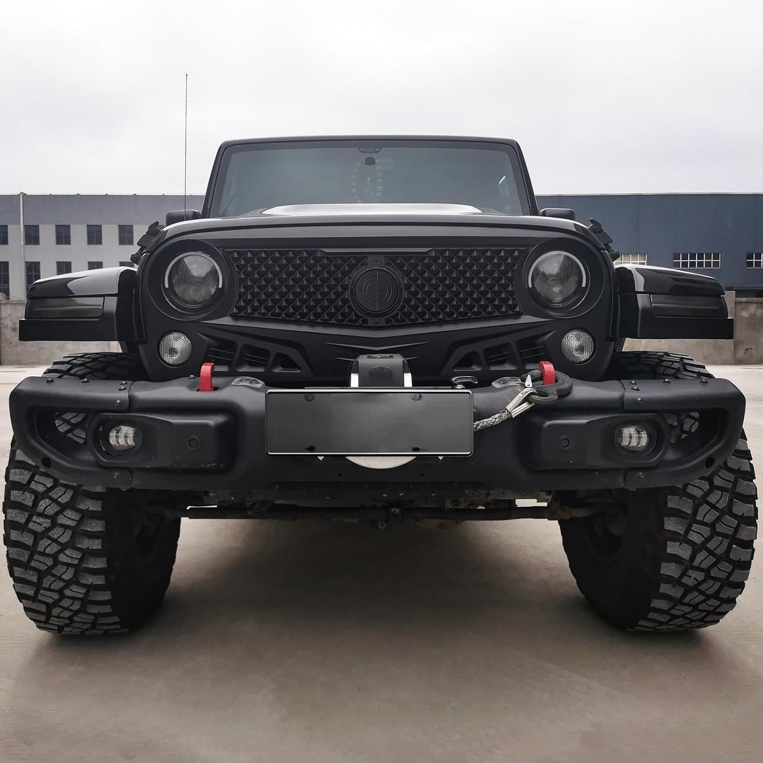 Front Grill with Mesh Matte Black Grille For Jeep Wrangler 2007-2018 Rubicon