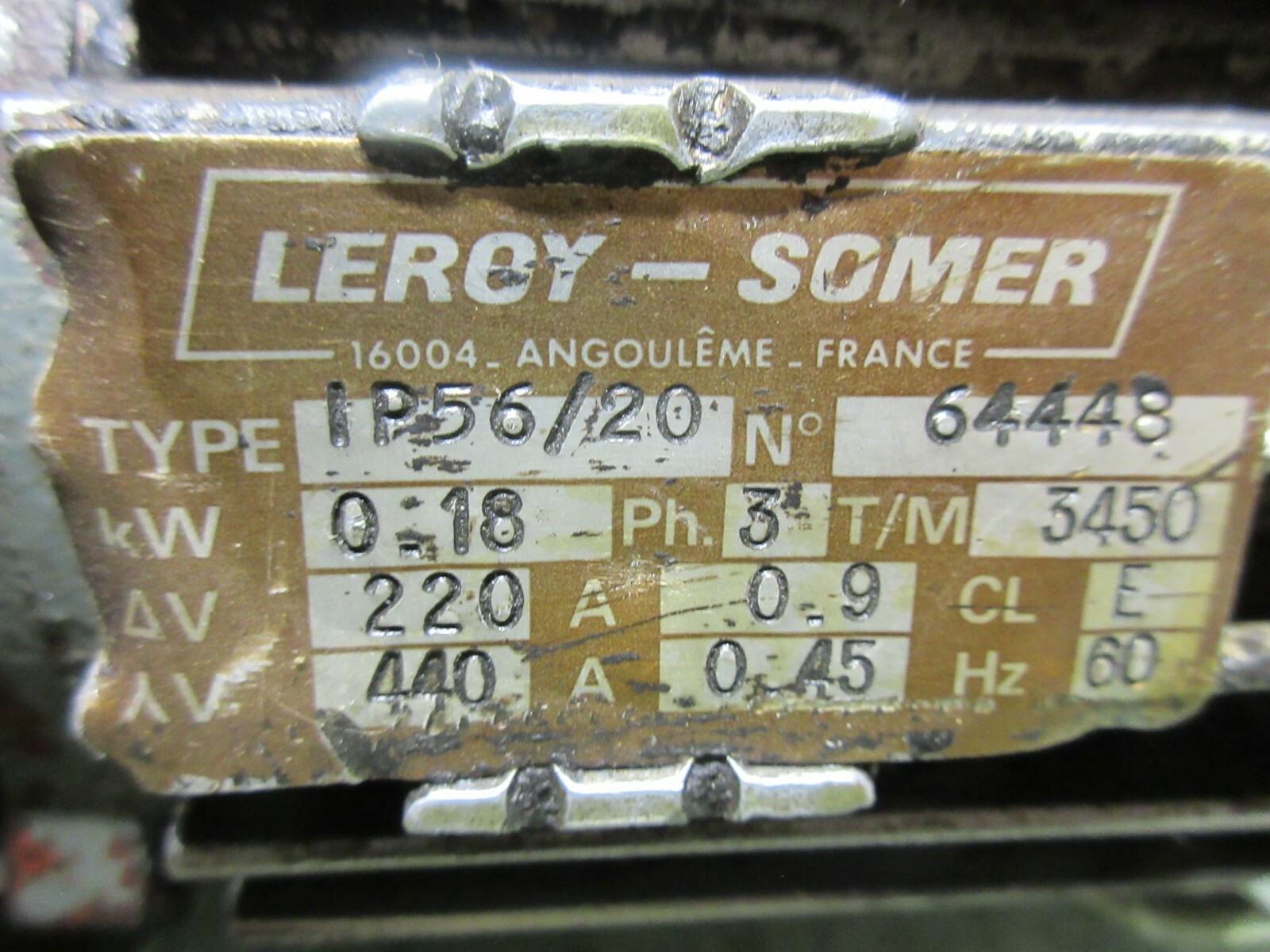 LEROY SOMER IP56/20 64448 1P56/20 COOLANT PUMP CINCINNATI ARROW 500 CNC MILL