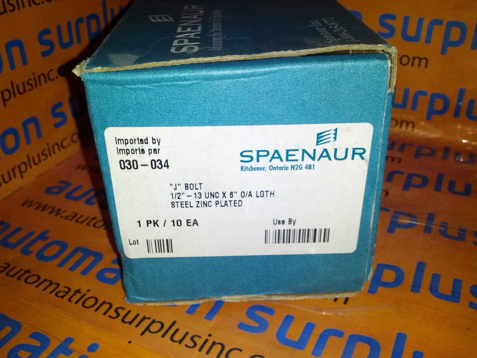 SPAENAUR 030-034 1/2″-13 UNC X 6″ O/A LENGTH STEEL ZINC PLATED J BOLTS LOT OF 4