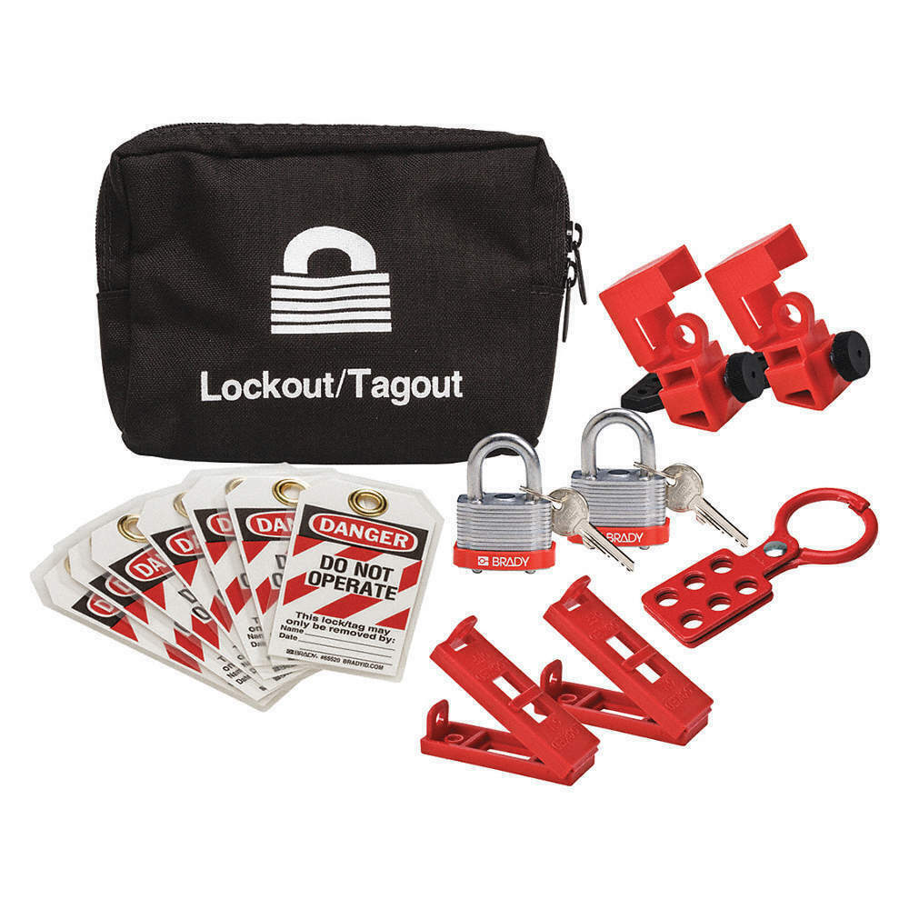 CONDOR GRAINGER Portable Lockout Kit, Filled, Electrical Lockout, Bag, Black