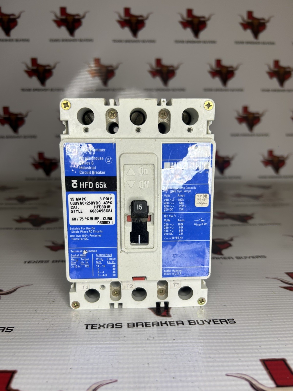 Eaton Cutler-Hammer HFD3015L Circuit Breaker 15 Amps 3 Poles