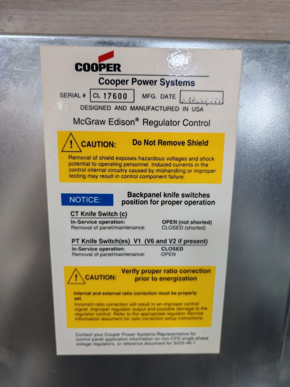 COOPER POWER SYSTEMS MCGRAW-EDISON CL-4C REGULATOR CONTROL- NEW WITHOUT BOX