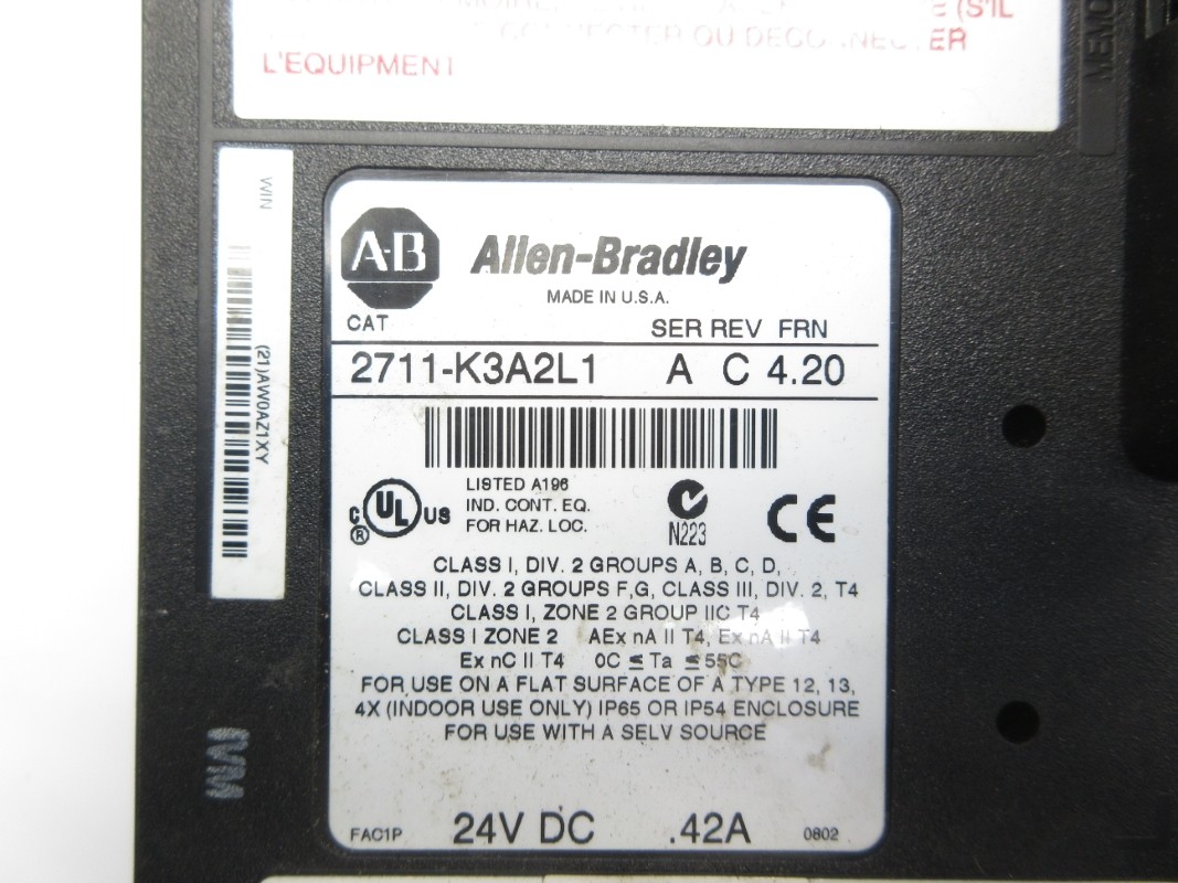 INDUSTRIAL SPARE PART 2711-K3A2L1 SER. A F/W 4.20 24VDC .42A UNMP
