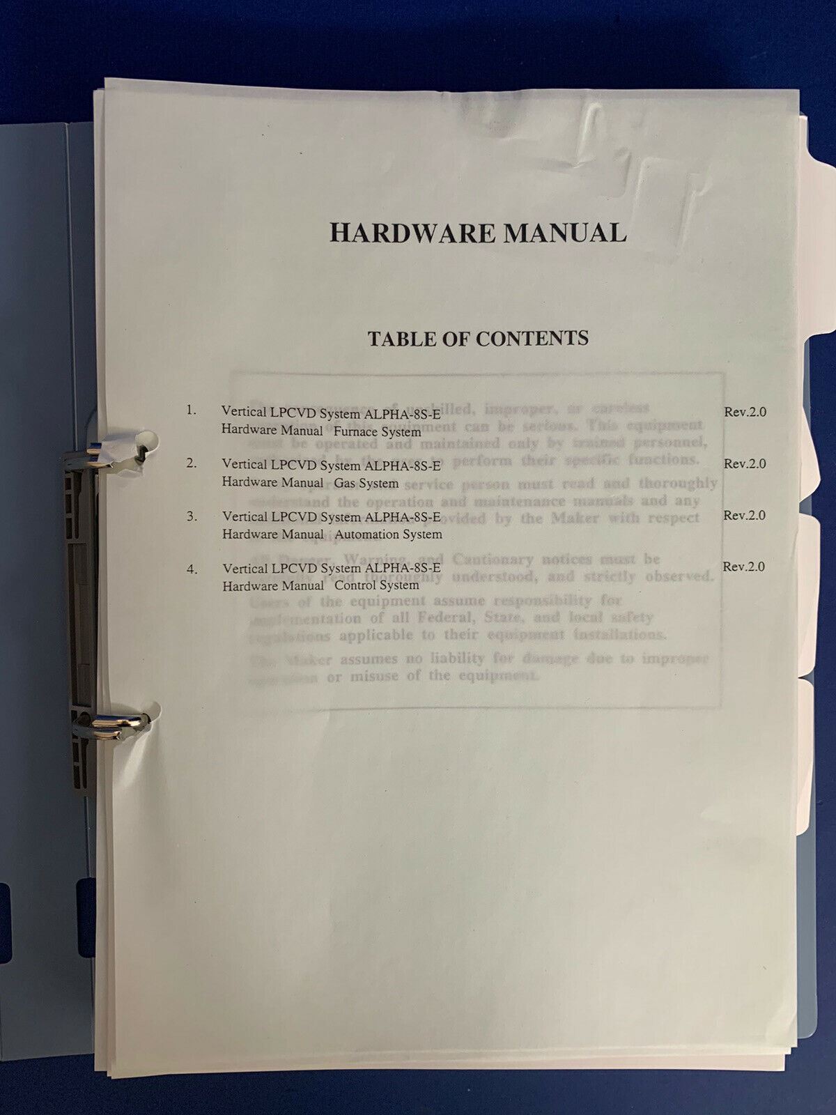 Tokyo Electron ALPHA-8S-E Vertical LP-CVD Hardware Manual