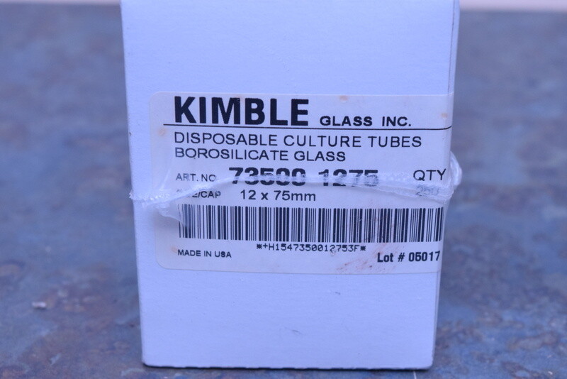 KIMBLE GLASS DISPOSABLE CULTURE TUBES BOROSILICATE GLASS 73500 1275 12X 75MM SI