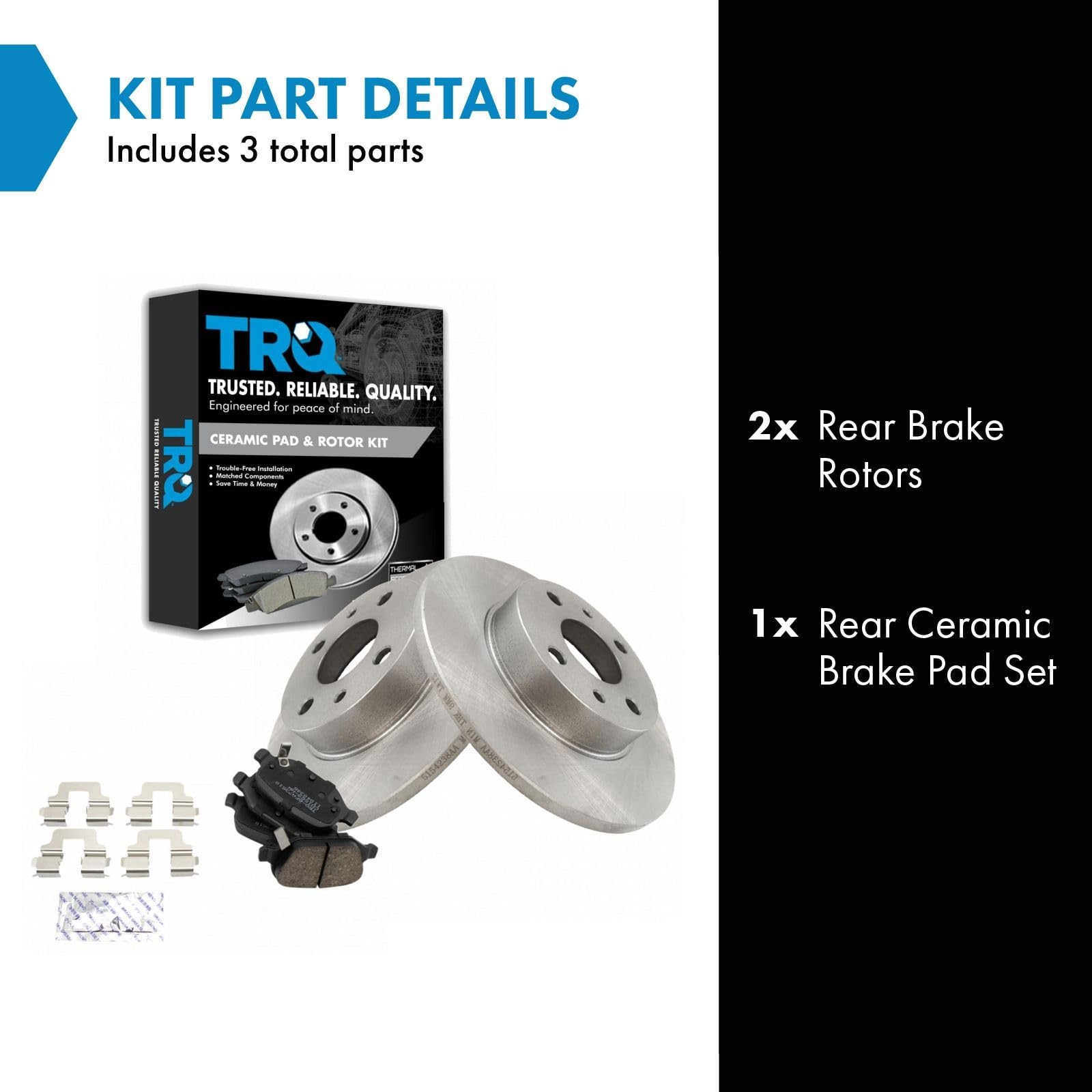TRQ Rear Ceramic Brake Pad and Rotor Kit for 2012-2019 Fiat 500 Models