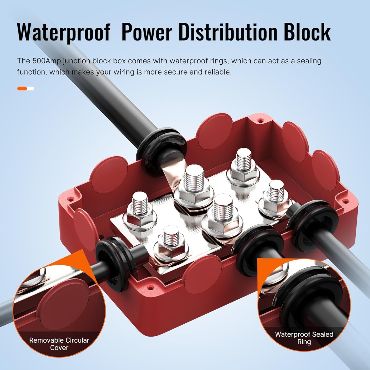 Joinfworld Heavy Duty 500A Bus Bar Waterproof Power Distribution Red&Black