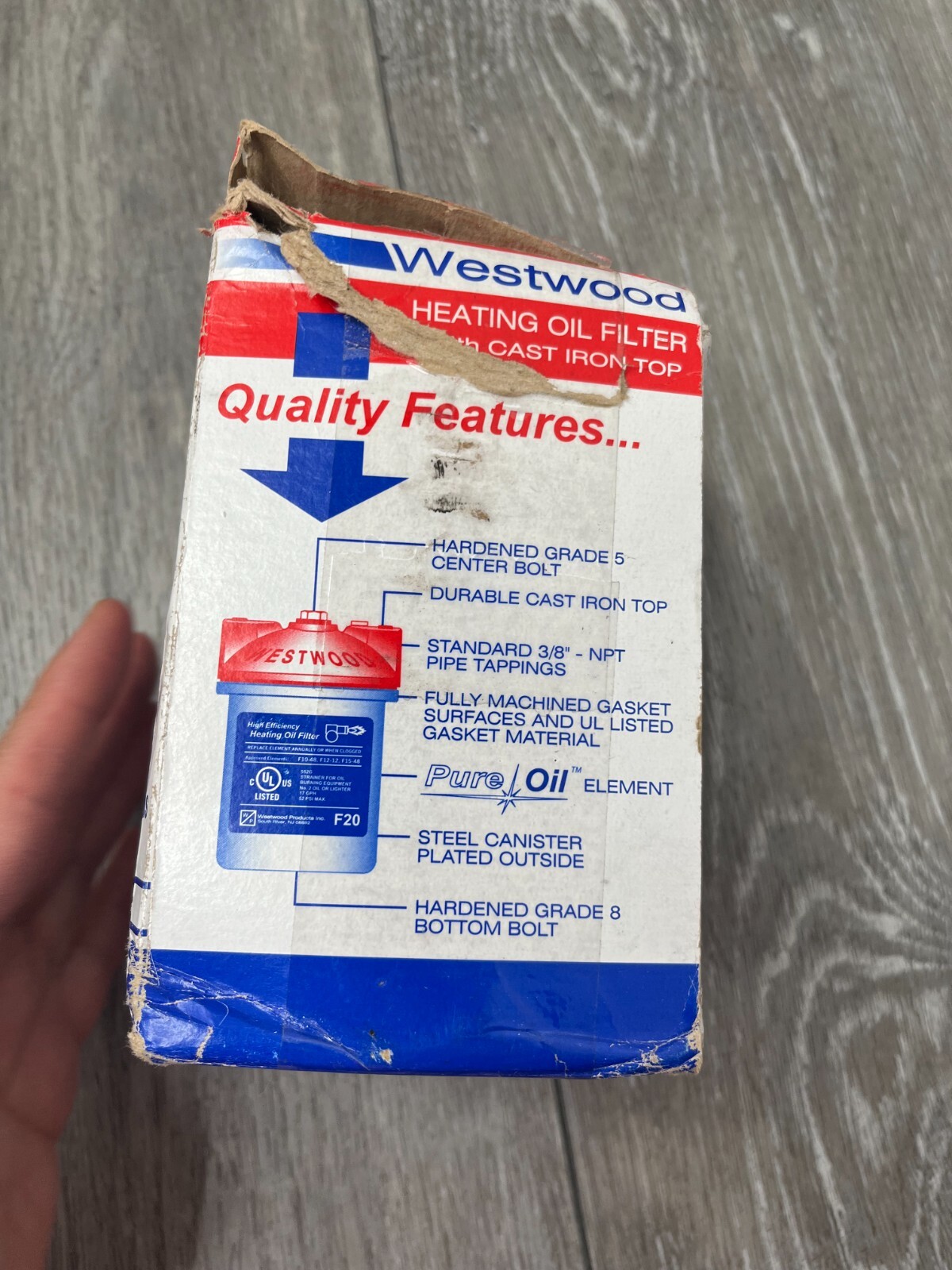 Westwood F20 F-20 Oil Filter Cast Iron Top Pure-Oil Element, Beatup Box