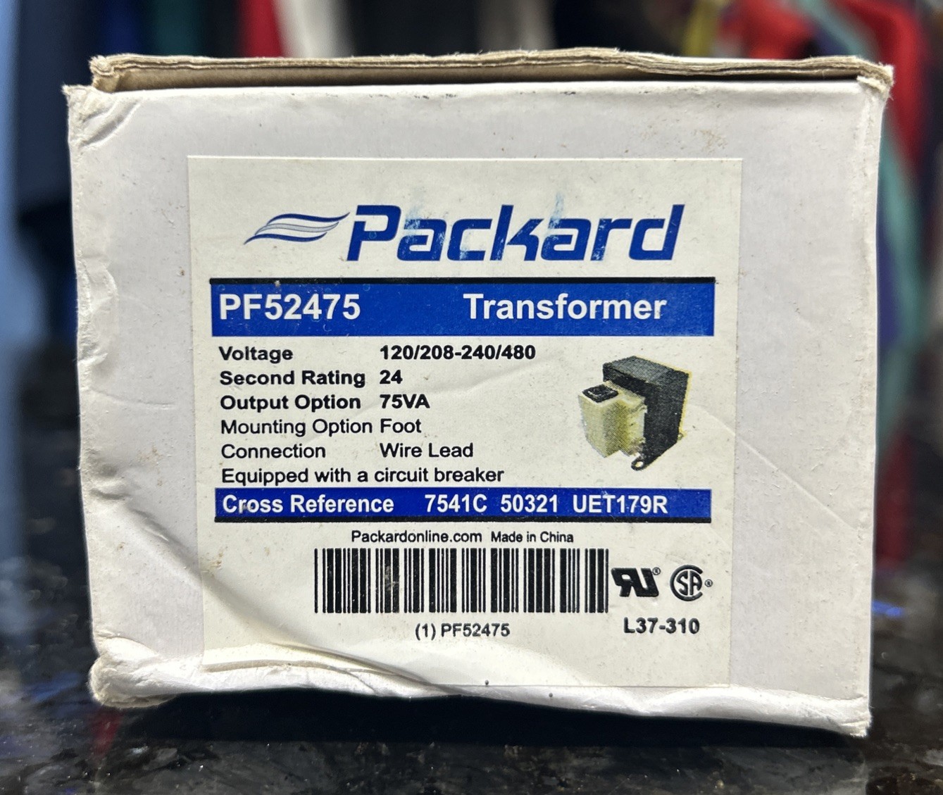 Packard PF52475 Transformer 120/208/240/480V Primary 24V Secondary 75VA