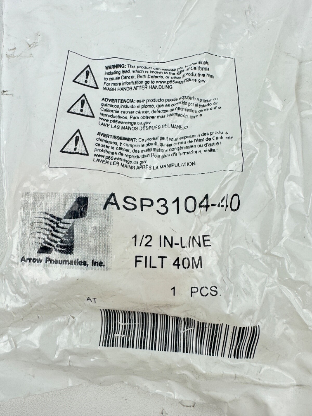 x(3) Arrow Pneumatics ASP3104-40 1/2″ In-Line Filter 40m