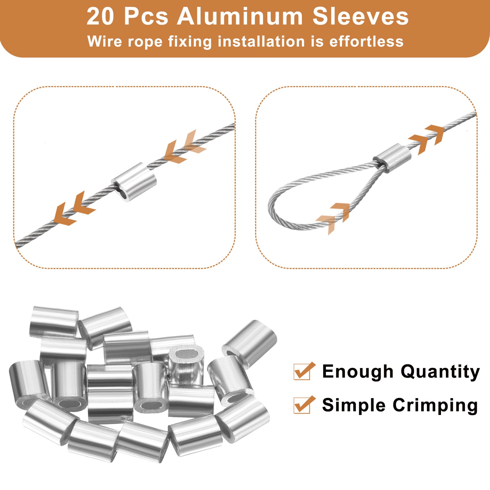 50ft (15M) 0.5mm Stainless Steel Wire Rope 7×7 Strand with 20pcs Loop Sleeves
