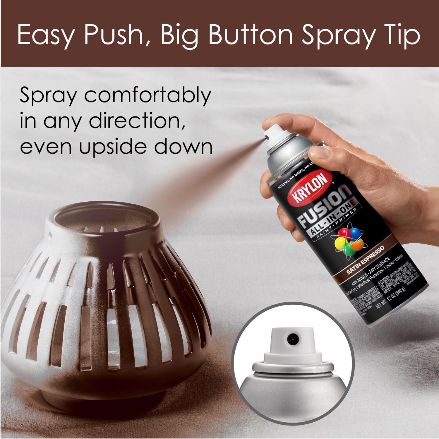 Krylon K02738007 Satin Espresso Fusion All-in-One Spray Paint 12 oz. (Pack of 6)