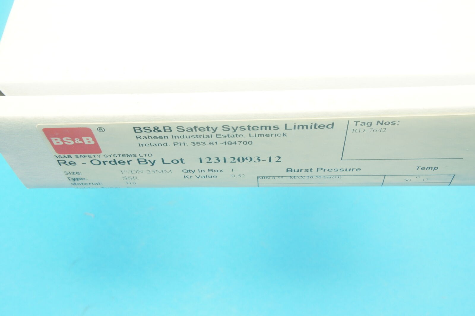 BS&B 12312093-12 SSR break disk 1 in.(1″)/DN 25mm 316SS 8.55-10.50 bar(G)@50°C