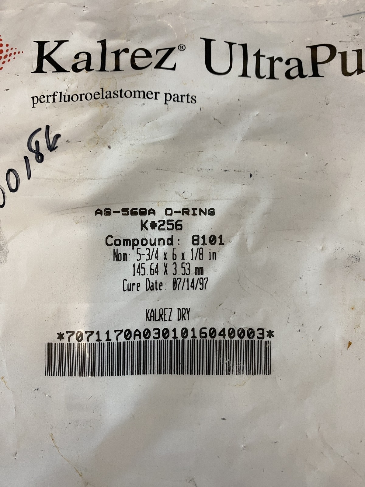 Kalrez O-Ring K#256 5-3/4 x 6 x 1/8 in 145.64 x 3.53mm PN: AS-568A