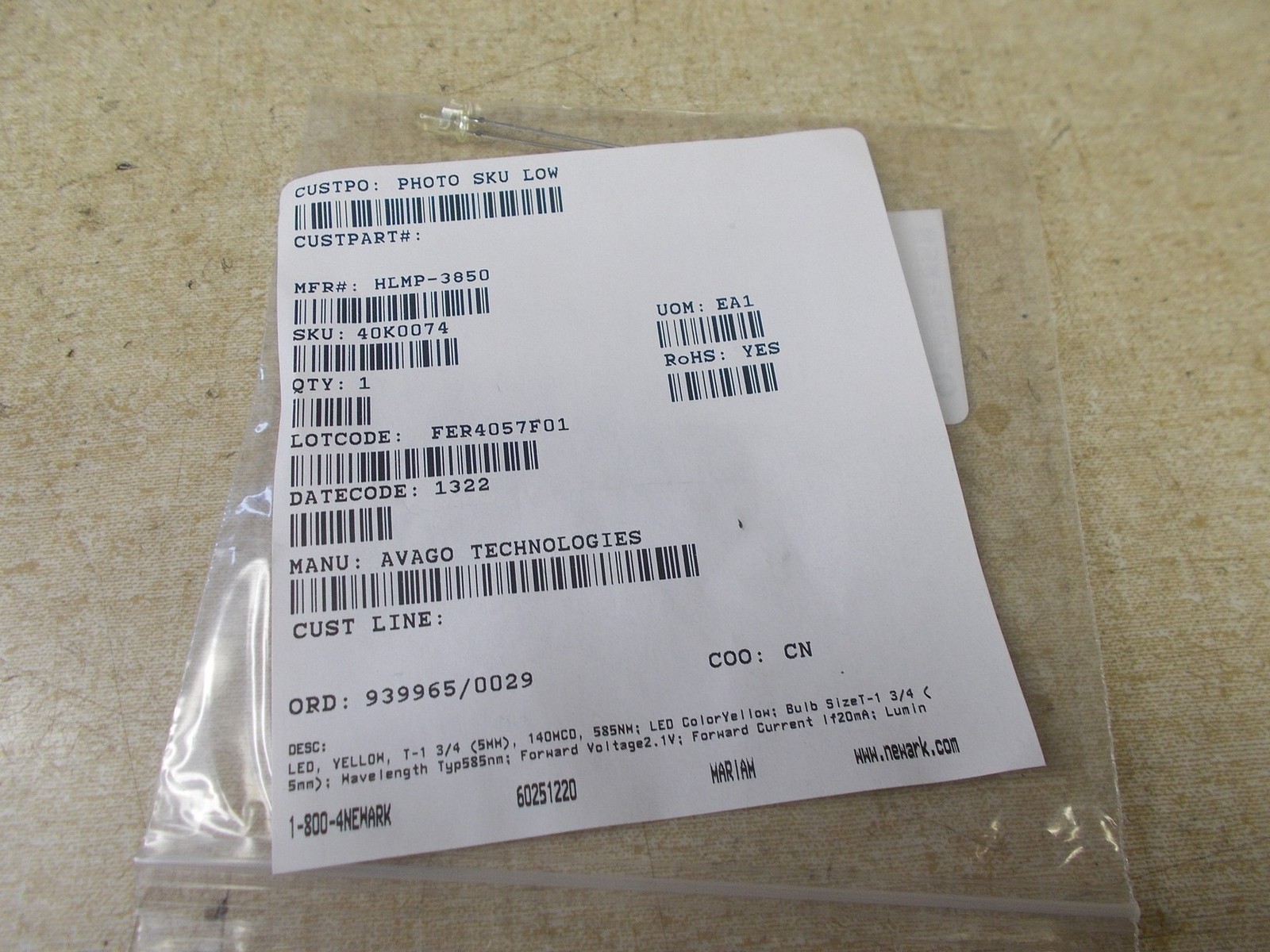 NEW Avago Tech LED Yellow HLMP-3850 *FREE SHIPPING*