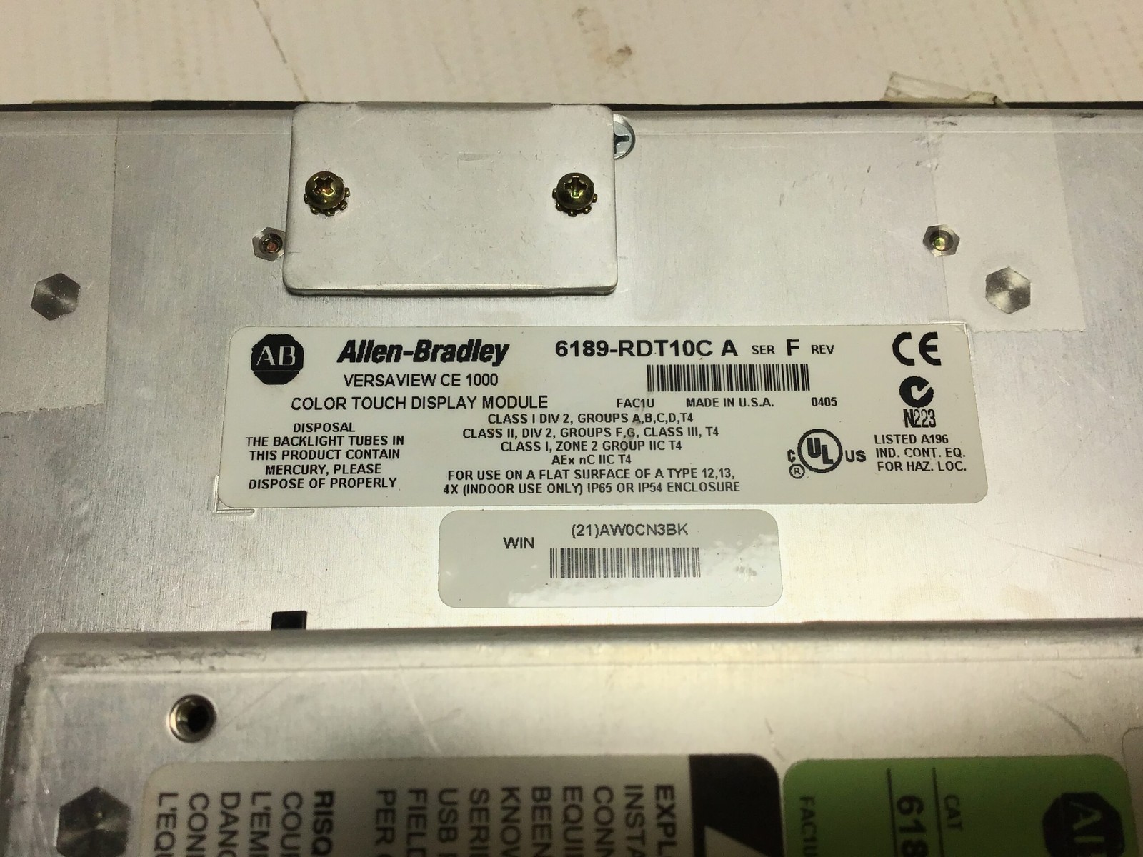 Allen-Bradley 6189-RDT10C VersaView CE 1000H 10.4” Color TFT Touchscreen Disp…