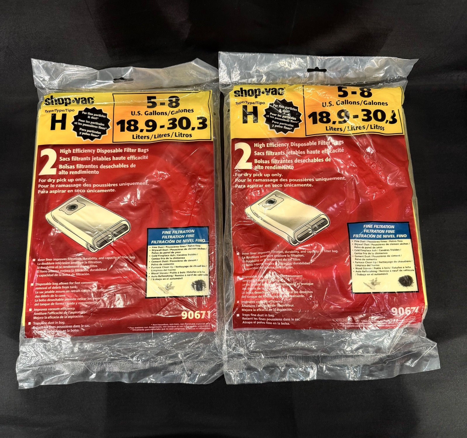 Shop Vac High Efficiency Filter Bags Type H: 5-8 Gallon 2 Packs (4 Bags) Sealed!
