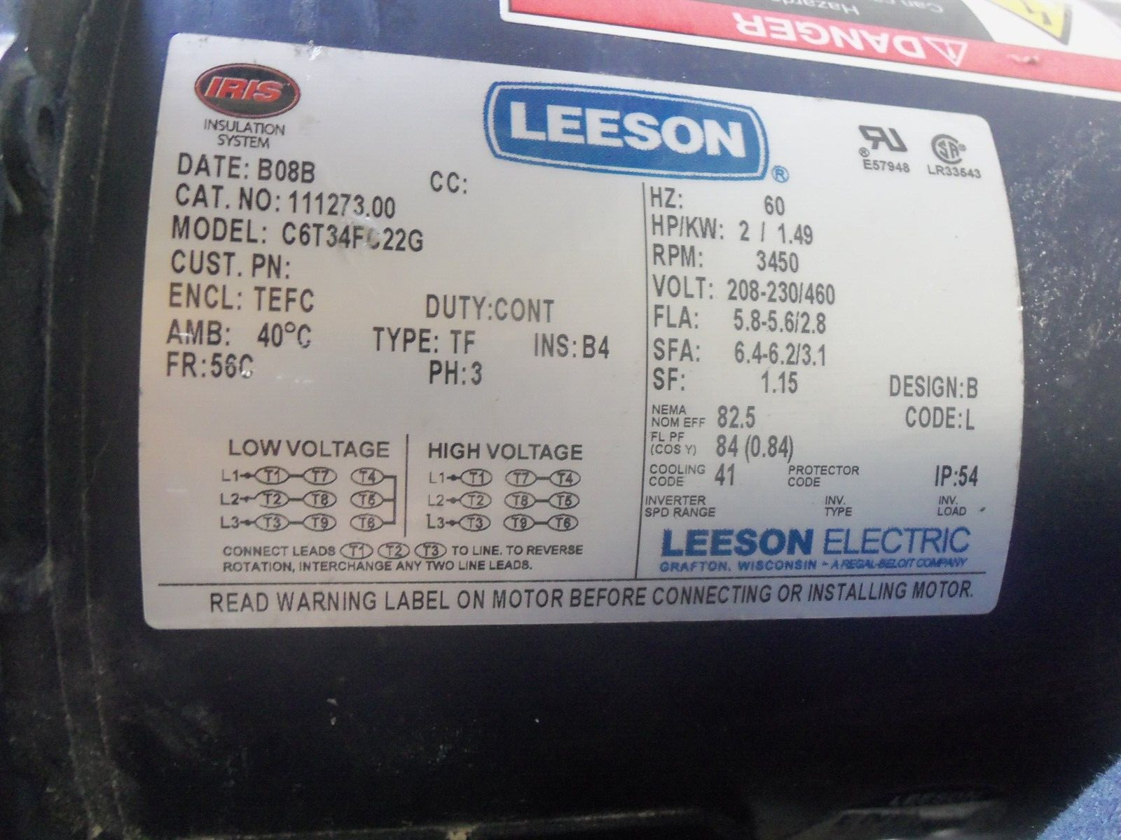 NEW CINCINNATI FANS PB-10A FAN BLOWER WITH LEESON MOTOR 111273.00