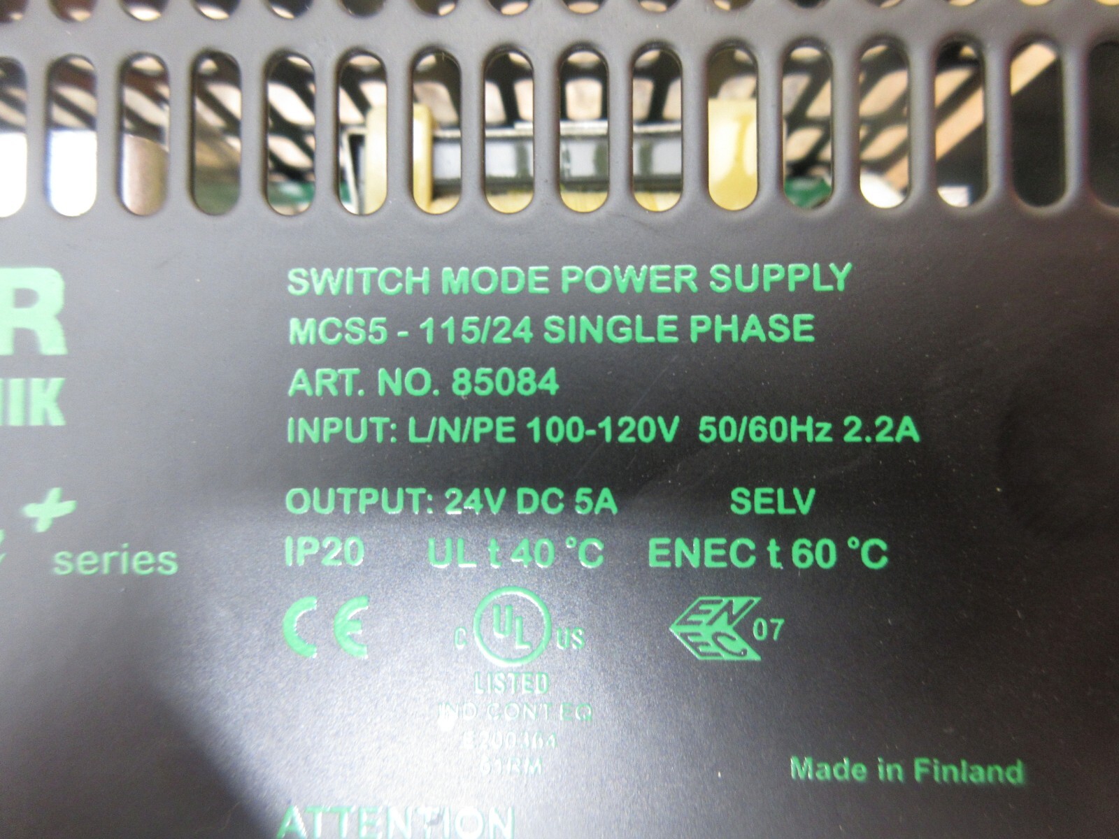 MURR ELEKTRONIK SWITCH MODE POWER SUPPLY MCS5-115/24 SINGLE PHASE 85084 00085084